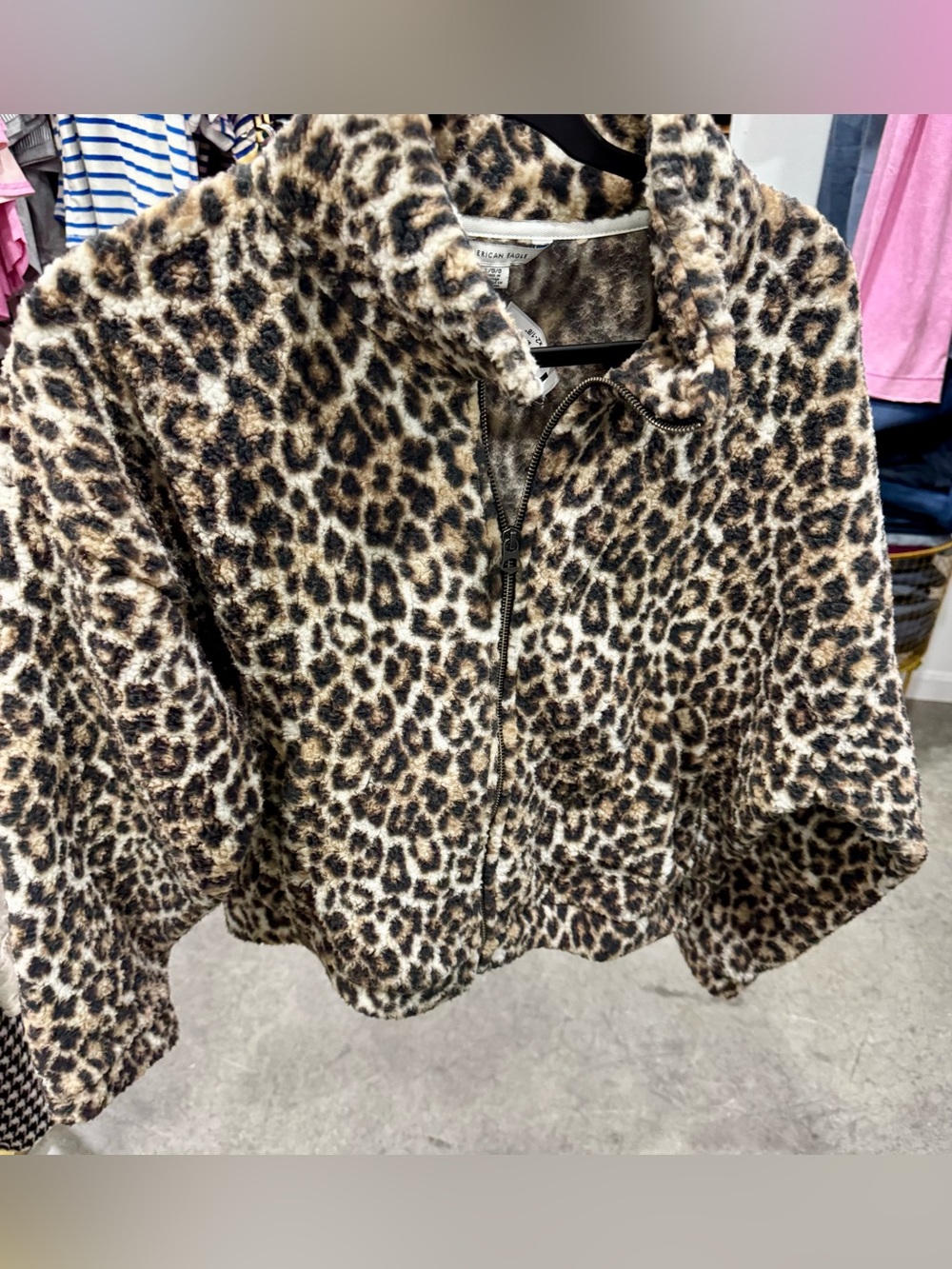 American Eagle Outfitters Leopard Print Teddy Jacket - Brown & Black
